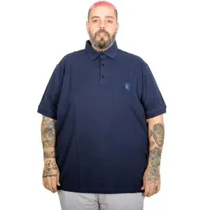 Battal Beden Erkek Tshirt Polo Yaka Nakışlı Klasik Pike 20553 İndigo
