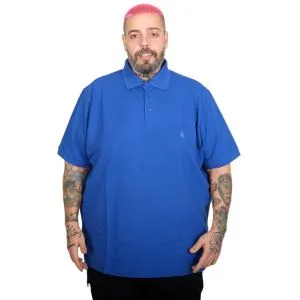 Battal Beden Erkek Tshirt Polo Yaka Nakışlı Klasik Pike 20553 Saks