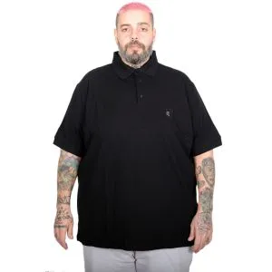 Battal Beden Erkek Tshirt Polo Yaka Nakışlı Klasik Pike 20553 Siyah