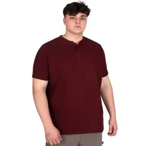 Big Size Mens Henley T-shirt Waffle U20036 Burgundy