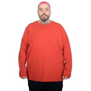 Plus Size Men Long Sleeve Crew Neck T-Shirt 20102 Tile Red