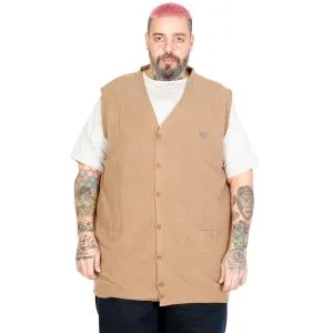 Big Size Men Buttoned Selanik Vest 20545 Milky Brown