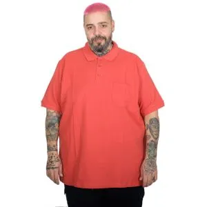 Plus Size Men Classic Pique Polo T-Shirt with Pocket 20550 Coral