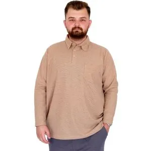 Plus Size Men's Long Sleeve Polo Sweatshirt WAFFLE 23449 Beige