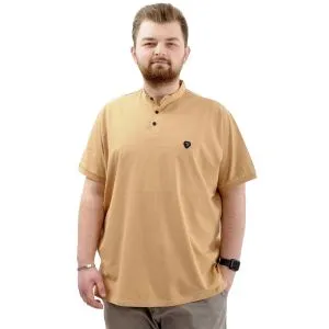 Big Size Mens T-shirt Henley T-Shirt U24339 Beige