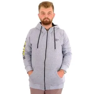Mens Big Size Zipper Hooded Sweatshirt FUTURE U24549 Grey Melange