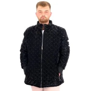 Mens Big Size dog collar Ribana Arm Zipper Coat U24611 Black