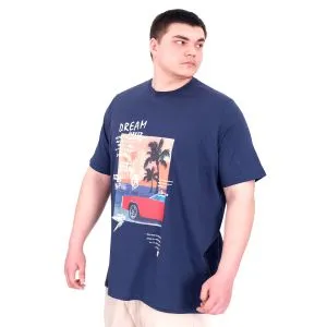 Big Size Mens Tshirt Printed Crew Neck  Palm Dream U25026 Indigo