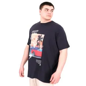 Big Size Mens Tshirt Printed Crew Neck  Palm Dream U25026 Navy