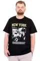 Büyük Beden Erkek T-Shirt Bisiklet Yaka NEW YORK U25036 Siyah